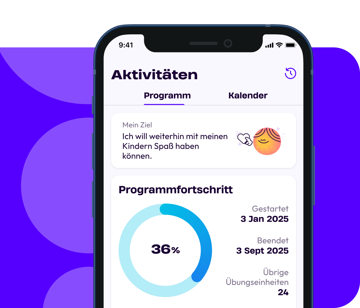 Aktivitätenübersicht in der physio.me App