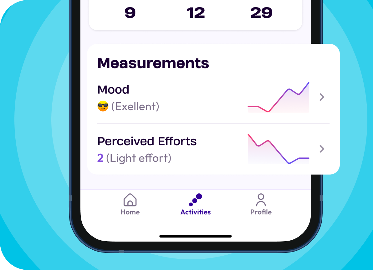 Screen of Measurements section on physio.me App