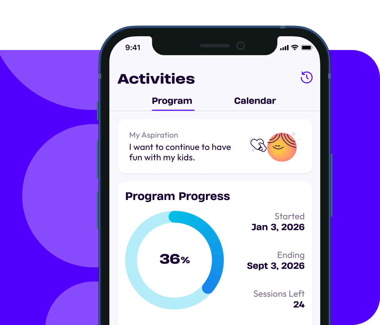 Screen of Activities on physio.me App