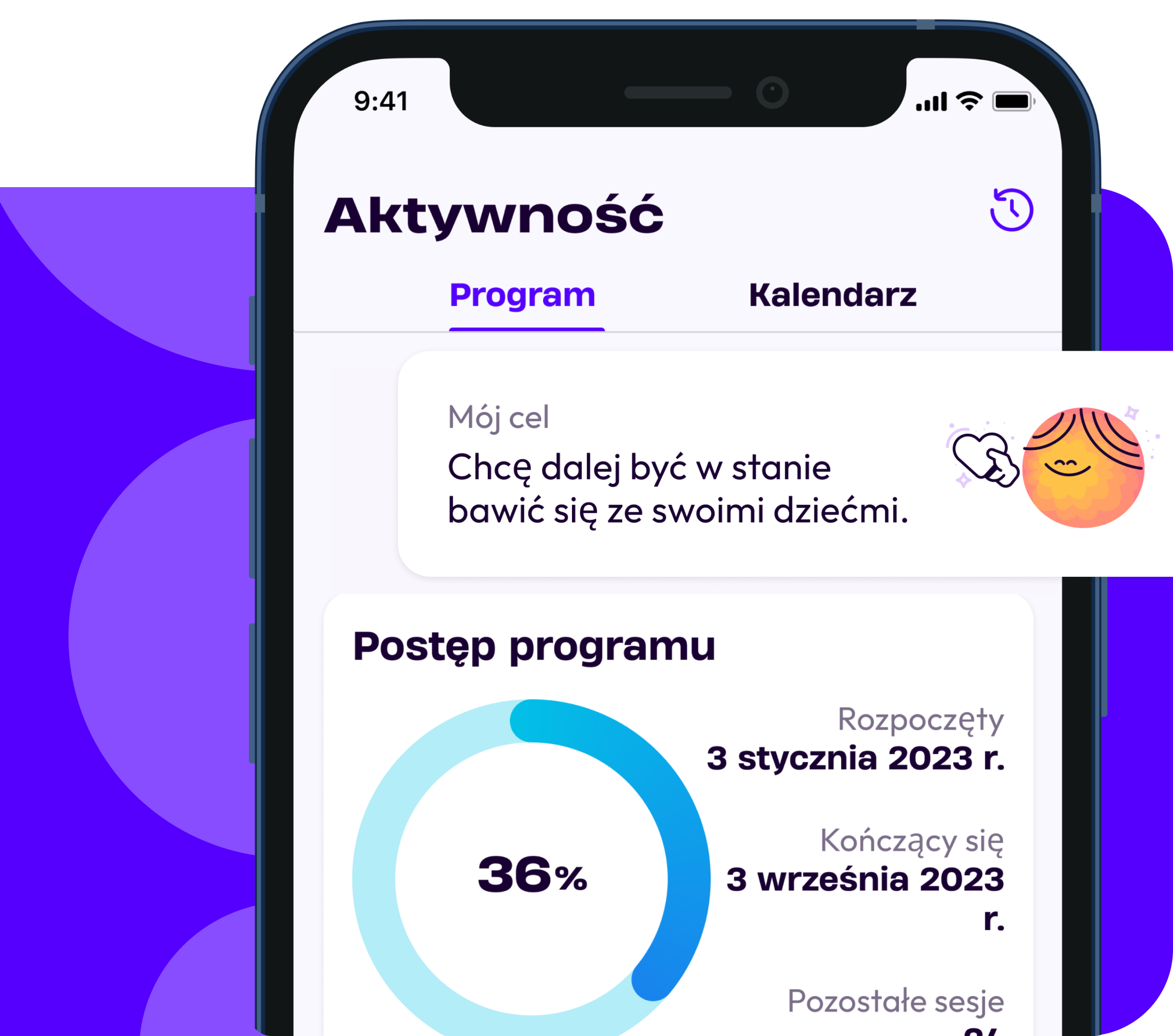 Zrzut ekranu przedstawiający ćwiczenia dostępne w aplikacji physio.me